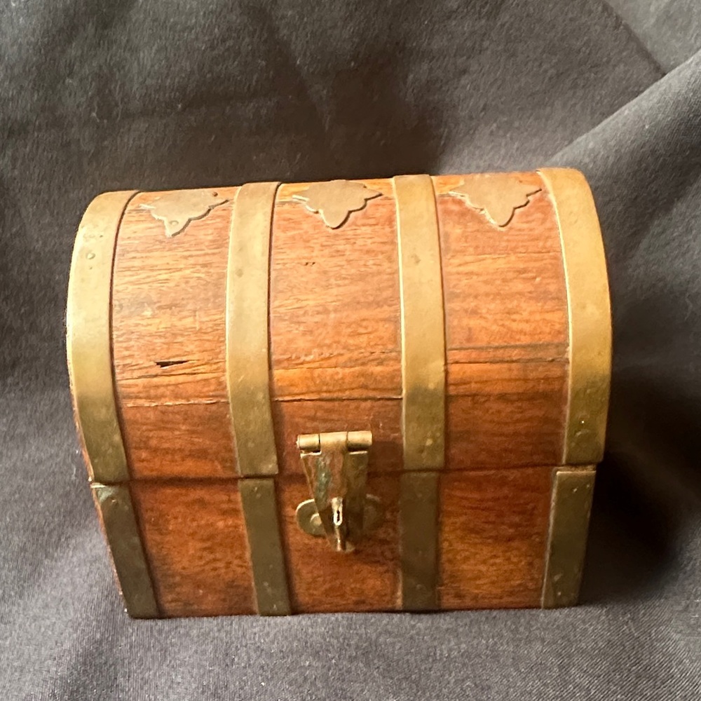 Vintage/Antique Wooden Chest with Brass Accents, treasure chest shape